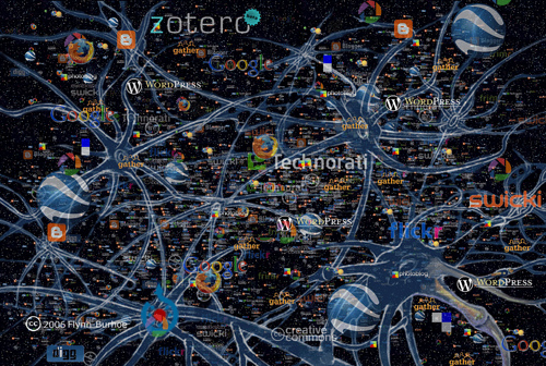 Web 2.0 logos in space